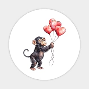 Valentine Chimpanzee Holding Heart Shaped Balloons Magnet